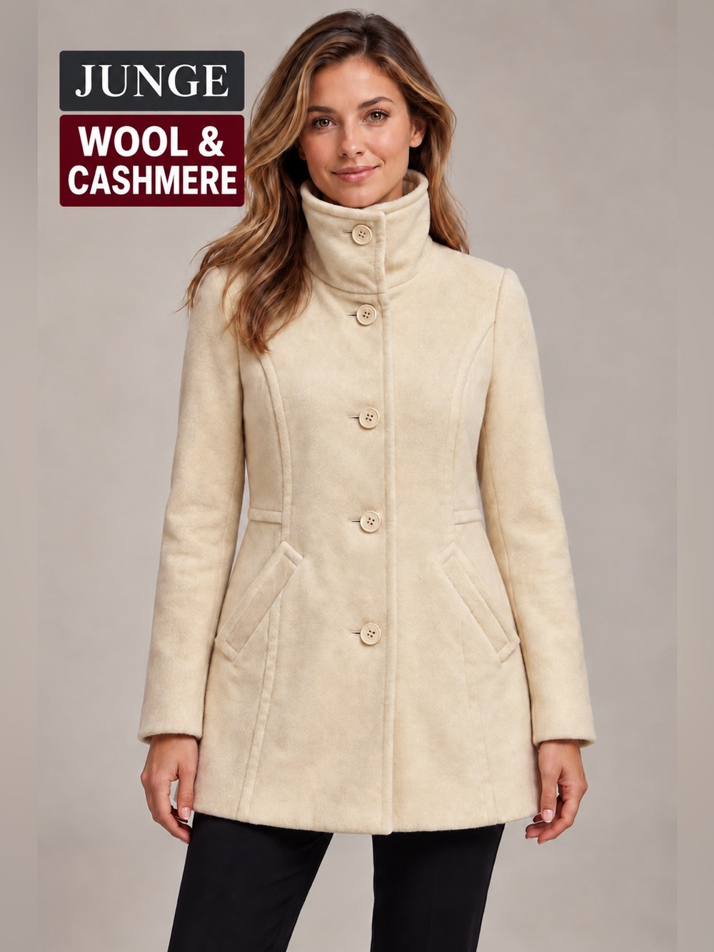 Cream Wool & Cashmere Blend Pea Coat